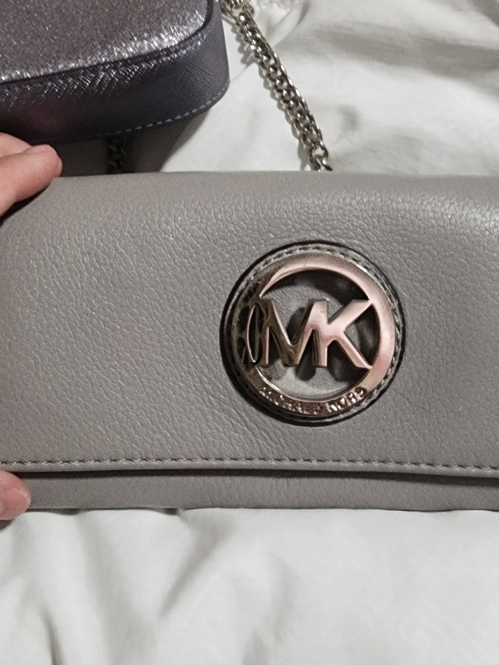 Michael Kors Gray Leather Chain Shoulder Bag